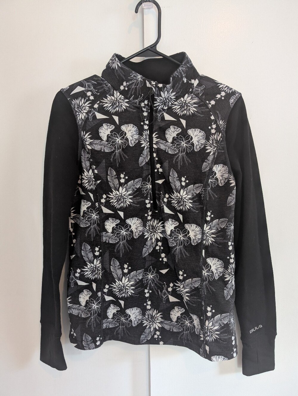 Bula Women's Athletic Black Floral Half-Zip Pullover Size Medium Ski Outdoor